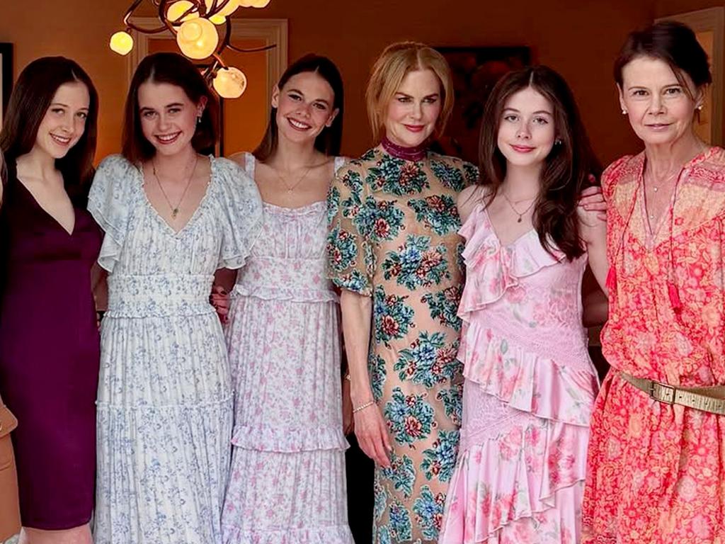 Kidman with her family (from left to right): daughter Sunday, nieces Sybella and Lucia Hawley, daughter Faith and sister Antonia. Picture Instagram