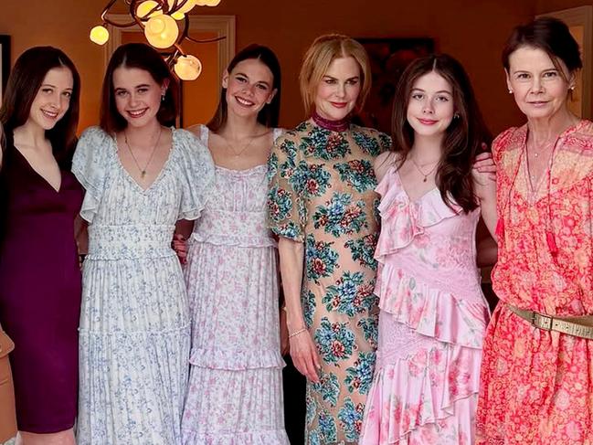 Kidman with her family (from left to right): daughter Sunday, nieces Sybella and Lucia Hawley, daughter Faith and sister Antonia. Picture Instagram