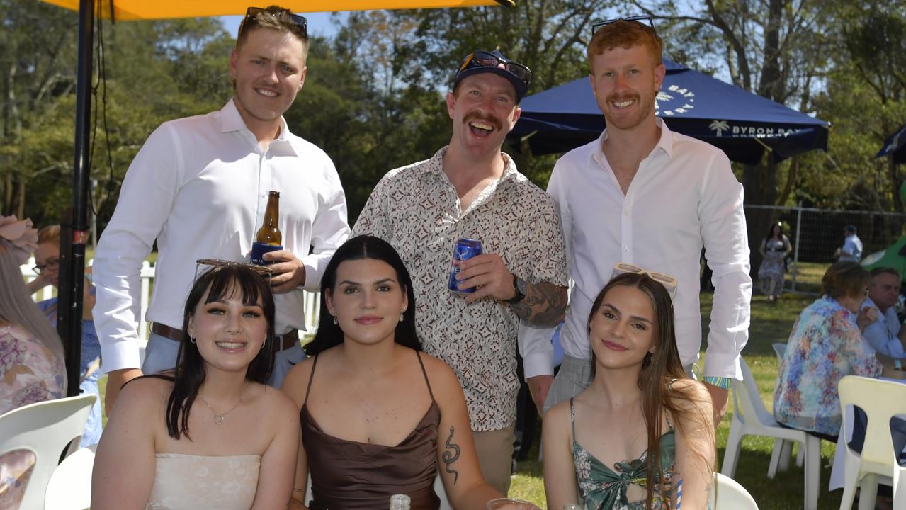 Bree Marriott, Taylor and Elli Schafer, Jordan Everingham, Sam Casagrande and Jack Franey at the Lismore Cup on Thursday.