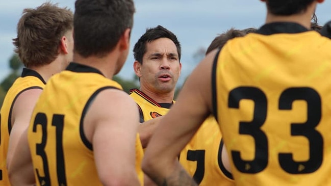 Matthew Stokes speaks to his teammates during the VACSAL sports carnival. Picture: Sharlene Vale