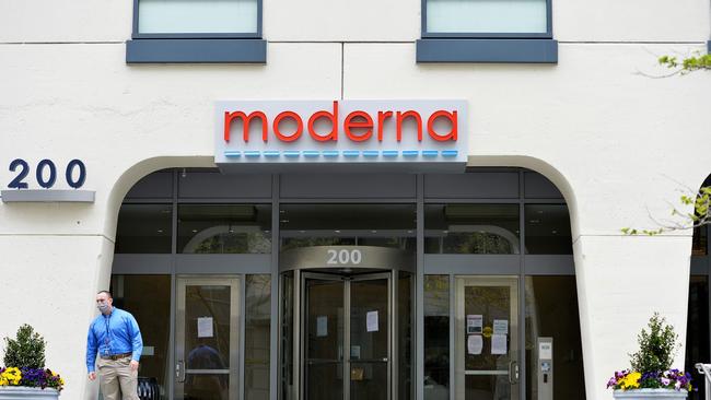 A man stands outside Moderna headquarters in Cambridge, Massachusetts. Picture: AFP