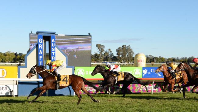 Little Charmed Princess charged home from back in the small field to win the $80,000 TURSA Grafton Guineas (1600m).The Gosford trained filly, who won the Guineas Prelude at Grafton as well, was ridden and rated perfectly by Matt McGuren and annexed her fifth win at her 10th start. Raced by a large syndicate of owners she is a stable favourite for Tony Newing who has now trained six winners at the July Racing Carnival.We really like this filly, Tony Newing said.Its been a long term plan. The slow pace up front suited us.Matt McGuren was equally as delighted.She went super today, he said.She really came up for me today .