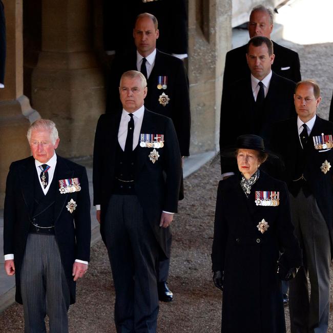 The royals wait for the ceremonial funeral procession to commence. Picture: Adrian Dennis / AFP