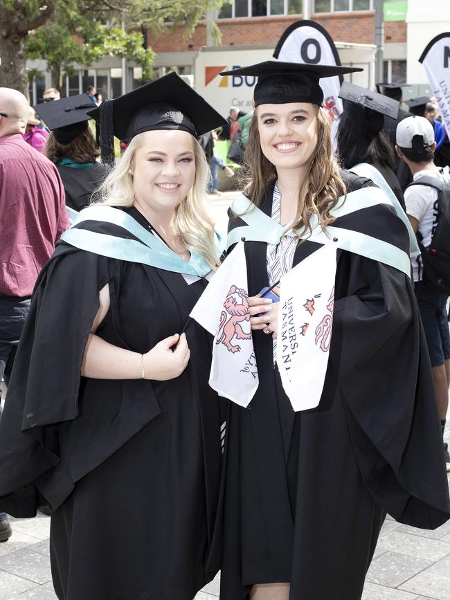 Amelia Dexter and Adriana Cash at the UTAS Graduation at Launceston. PICTURE CHRIS KIDD