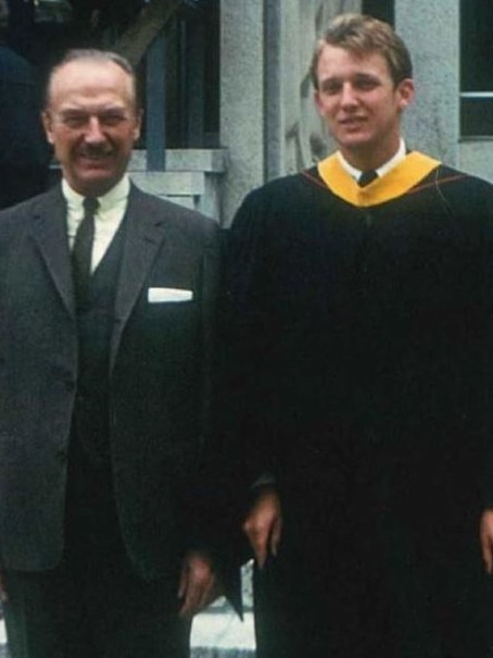 Donald J. Trump with his father, Fred, at his graduation from the Wharton School of Finance at the University of Pennsylvania in 1964. Picture: Donald Trump/Instagram