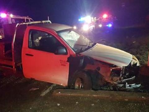 A man suspected of drink driving crashed his ute into a power pole at Humpty Doo. PICTURE: Supplied