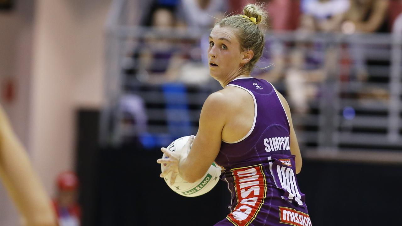 Gabi Simpson in action at the Trans Tasman Netball Championship between the Queensland Firebirds and the Central Pulse, held at the Gold Coast Convention Centre, Broadbeach. Picture: JERAD WILLIAMS