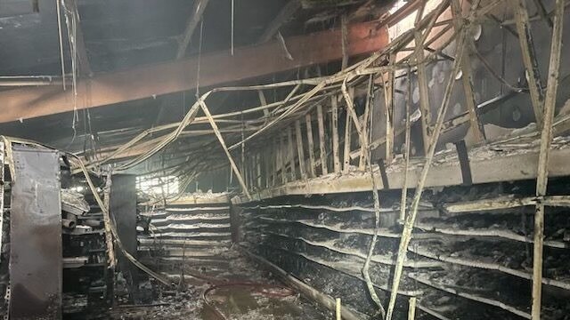 Damage to the Woolworths at Stirling. Fire investigators are yet to establish a cause or damage bill. Picture: CFS