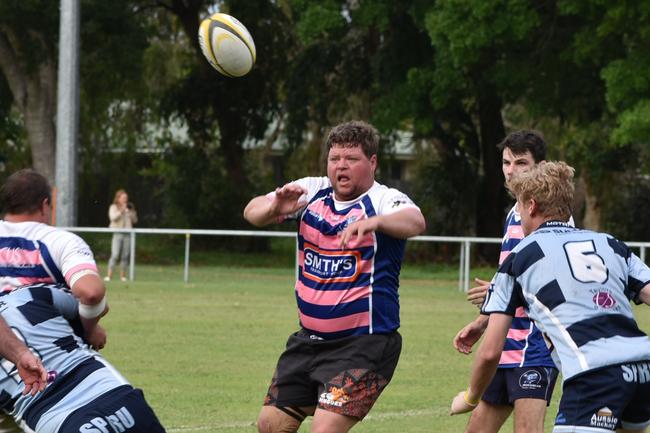 Moranbah's Ryan Campbell eyes the ball at the Slade Point Slashers v Moranbah Bulls in Mackay Rugby Union Round 4 Seniors A-Grade Anzac Day clash at Cathy Freeman Oval in Slade Point. Saturday, April 23, 2022. Picture: Max O'Driscoll