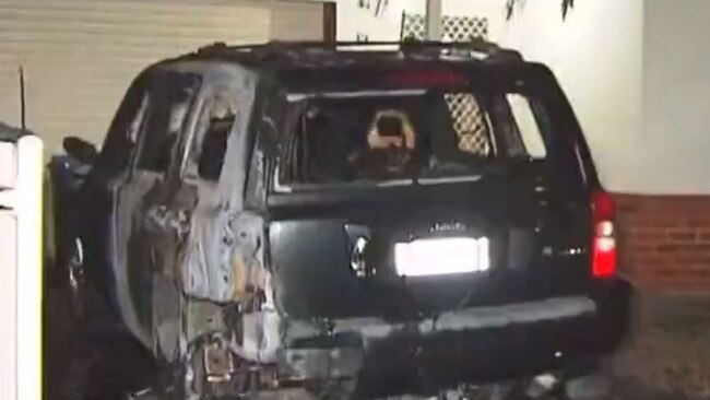 A car fire at a Northfield property is the second at the same address in five weeks. Picture: 7NEWS Adelaide