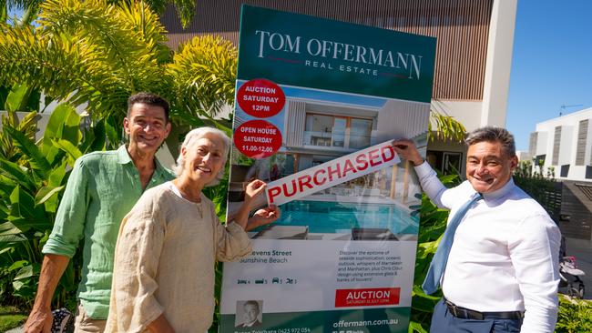 8 Stevens Street in Sunshine Beach sold for more than $9m at auction on Saturday, July 31, with Peter TeWhata sealing the deal for Tom Offermann Real Estate with the happy vendors.