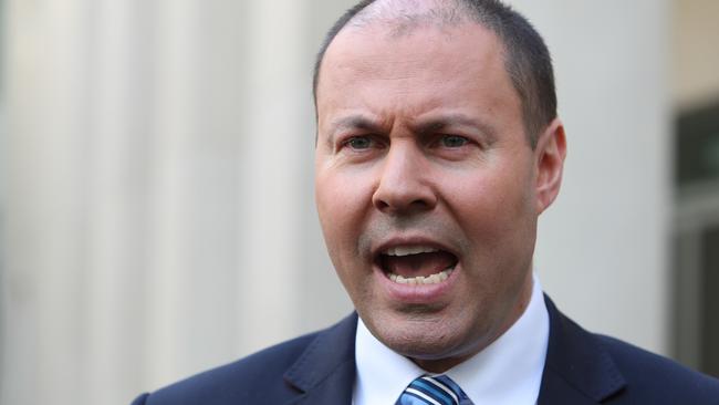 Treasurer Josh Frydenberg speaking at a press conference at Parliament House in Canberra. Picture Kym Smith