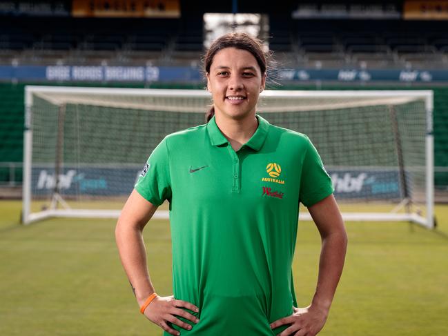 Matildas captain Sam Kerr could be playing in Tasmania as part of the 2023 women’s World Cup. Picture: AAP/Richard Wainwright