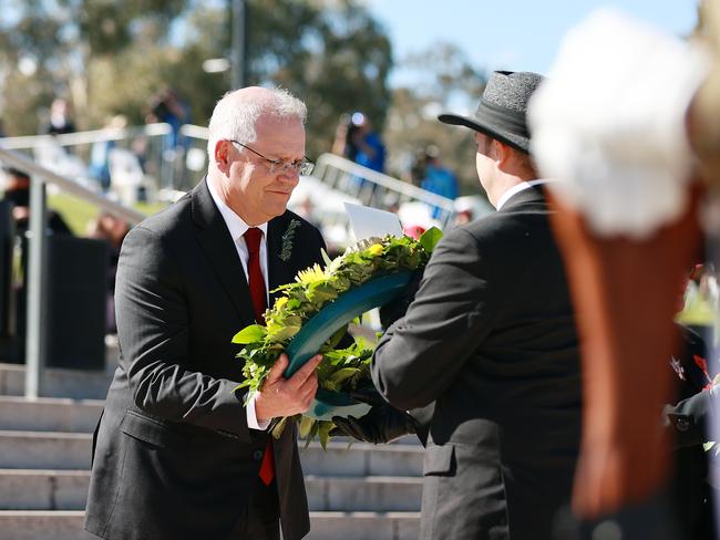 Prime Minister Scott Morrison at the Australian War Memorial for the National Service. Picture: NCA NewsWire / Gary Ramage