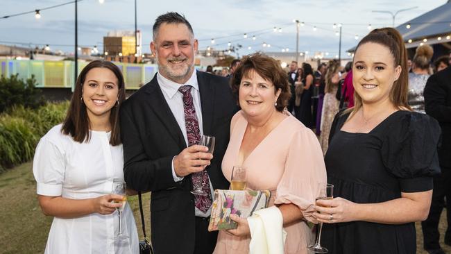 At LifeFlight Toowoomba Gala are (from left) Nicole Pengelly, Owen Kleidon, Christine Kleidon and Tarla Judd at The Goods Shed, Saturday, May 6, 2023. Picture: Kevin Farmer