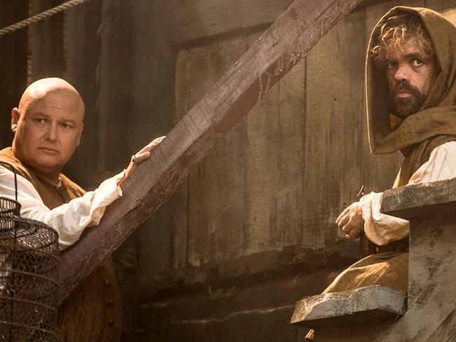 Unpredictable story paths ... Conleth Hill as Varys and Peter Dinklage as Tyrion Lannister. Picture: Helen Sloan/HBO