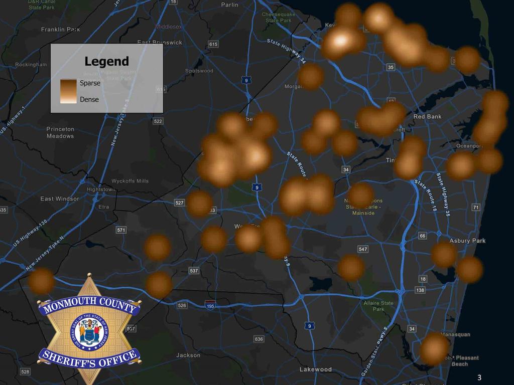 A heat map of sightings in one county. Picture: Monmouth County Sheriff’s Office