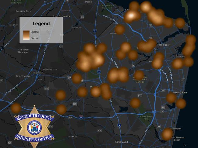 A heat map of sightings in one county. Picture: Monmouth County Sheriff’s Office