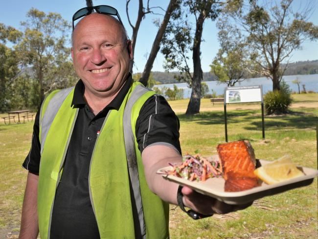 Roger Stone, who works at the De Bruyn's Transport Hobart depot, is a pro-salmon-farming advocate. Picture: Kenji Sato