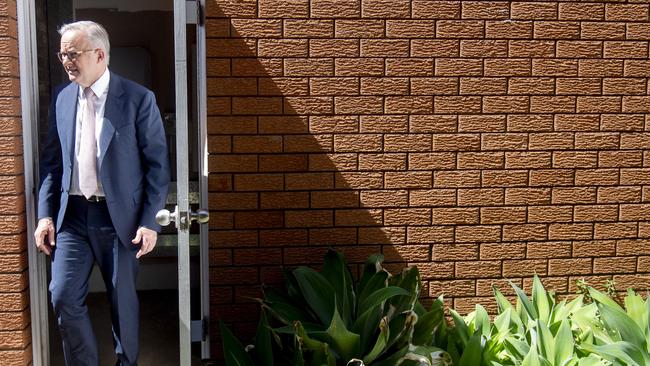 Anthony Albanese visits an apartment building in Ashfield, Sydney, that has installed solar panels. Picture: Jeremy Piper / NewsWire