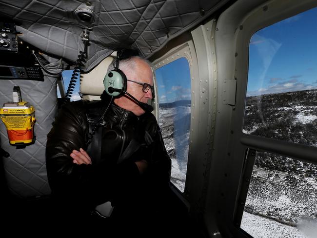 Prime Minister Malcolm Turnbull during an aerial tour of the Snowy Mountains region. Picture: AAP Image/Fairfax Pool, Alex Ellinghausen