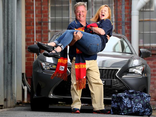 George Belperio and his wife Jose get ready to leave for Melbourne. Picture: TAIT SCHMAAL.