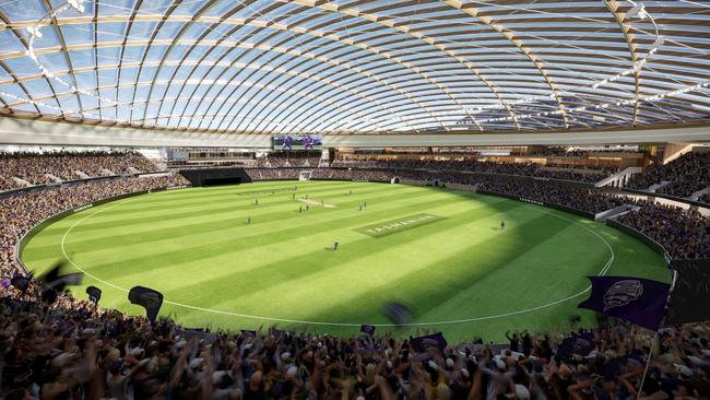 Macquarie Point Stadium render. Pictures – Supplied