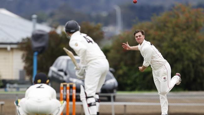 University bowler Bailey Kenzie in action during the CTPL match between Glenorchy and University last week. Picture: Zak Simmonds