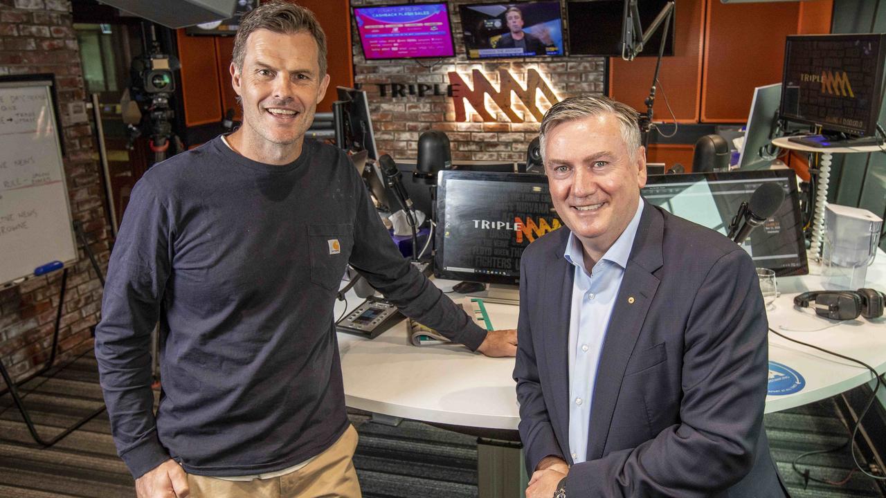 Luke Darcy and Eddie McGuire hosted Triple M’s breakfast show. Picture: Tim Carrafa