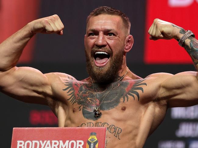 LAS VEGAS, NEVADA - JULY 09: Conor McGregor poses during a ceremonial weigh in for UFC 264 at T-Mobile Arena on July 09, 2021 in Las Vegas, Nevada. (Photo by Stacy Revere/Getty Images)