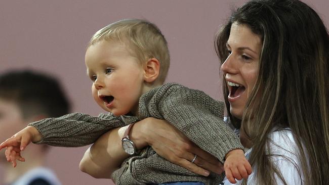 AFL Round 18. Jordan Ablett and son Levi cheer on dad Gary. Picture: Michael Klein