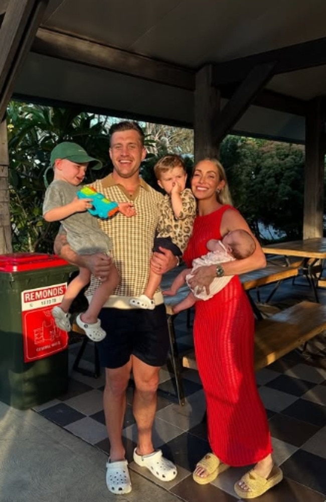 Cameron Munster with his wife Bianca, and three children Jaxon, Jagger and Blake. Picture: Instagram