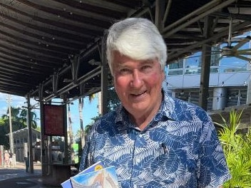 Father Frank Brennan launching his new book at the Darwin Bookshop.