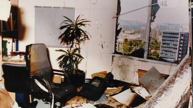 The interior of the NCA office on Waymouth St after the bombing.