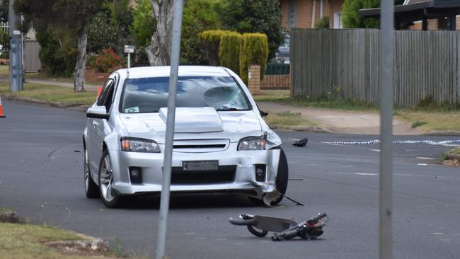 Police at the scene of a serious crash involving a car and an e-scooter on Richmond Drive in Wilsonton about 11am on Tuesday, October 10 2023.