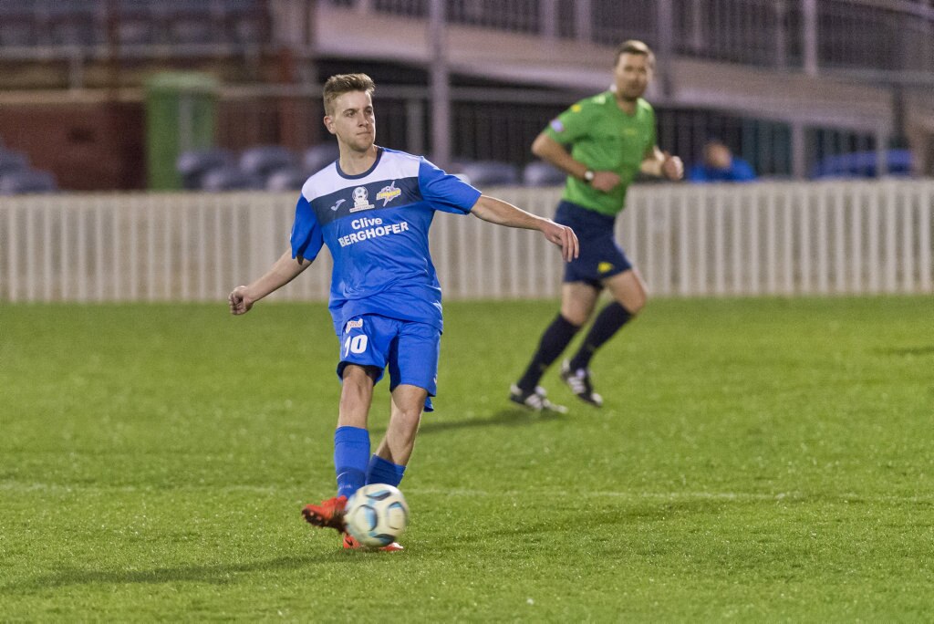 Jackson Franke for South West Queensland Thunder against Cairns FC in NPL Queensland men round 26 football at Clive Berghofer Stadium, Saturday, August 25, 2018. Picture: Kevin Farmer