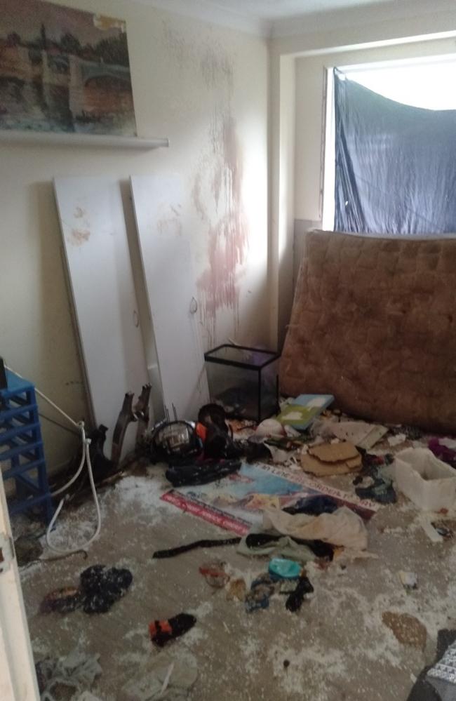 The bedroom of the Gladstone home left in shocking condition.