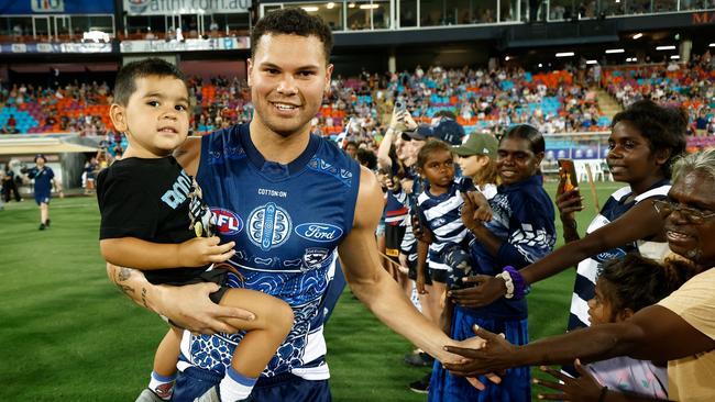 Geelong Brandan Parfitt returned to his home town of Darwin for the Round 10 match against the Suns. Picture: Michael Willson/AFL Photos via Getty Images)