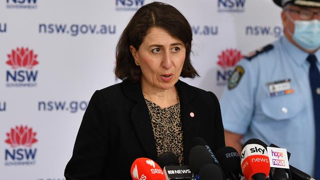 Premier Gladys Berejiklian speaking to media at Wednesday’s Covid news conference. Picture: NCA NewsWire/Joel Carrett.