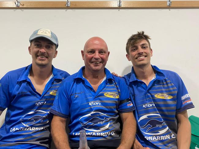 Rob Prosser, centre, with sons Matt, left, and Sam after Saturday's win.