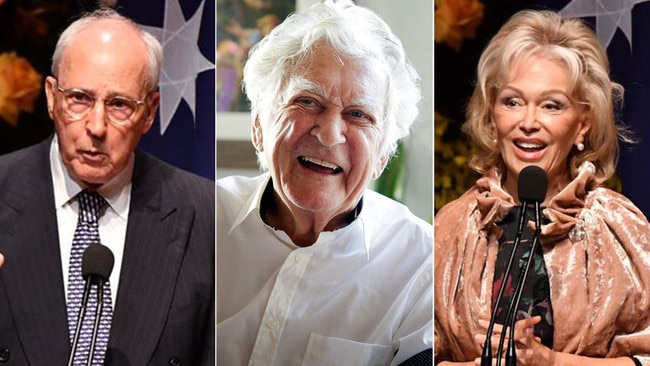 Paul Keating, left, and Blanche D'Alpuget have paid tribute to the late former prime minister Bob Hawke at his state memorial service at the Sydney Opera House.