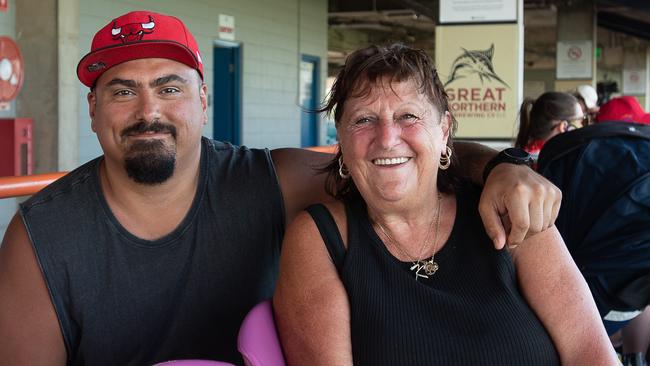 Shannon Owen and Kathy Owen are lifelong Adeliade Crows and were in Darwin for the match against the Gold Coast Suns. Pic: Pema Tamang Pakhrin