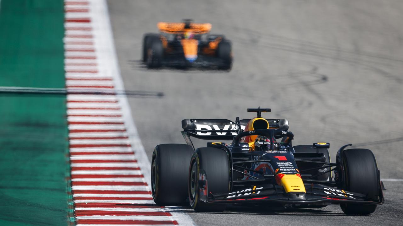 Max Verstappen has moved up from sixth to be in the top three early in the race. Picture: Getty