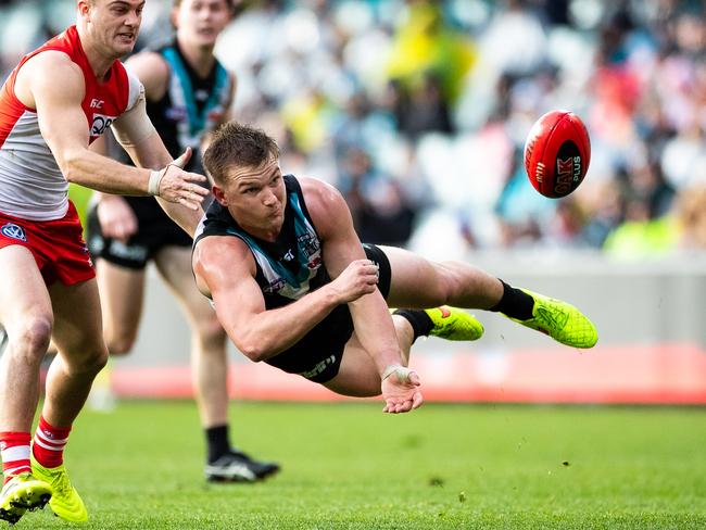 Port Adelaide co-captain Ollie Wines in action during the Power’s big win over Sydney at Adelaide Oval. Picture: Getty Images