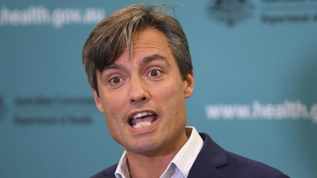 Deputy Chief Medical Officer Dr Nick Coatsworth speaks to the media during a press conference at the Australian Department of Health in Canberra, Monday, April 20, 2020. (AAP Image/Lukas Coch) NO ARCHIVING