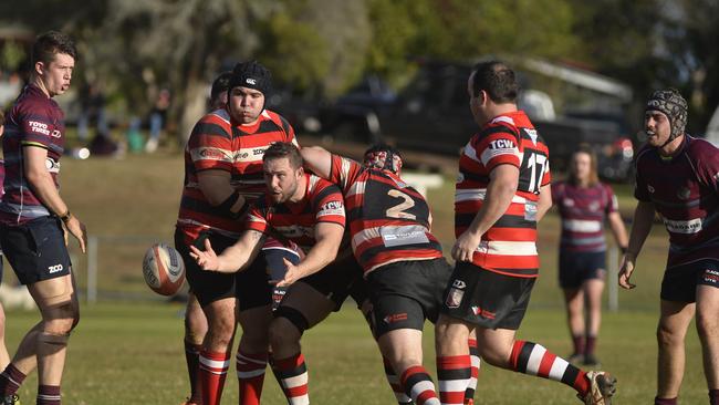 Marcus Filipetto gets his pass away for Toowoomba Rangers during a match against Toowoomba Bears.