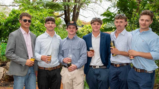 (From left) Ben Roache, Declan Pearson, Jack Fogarty, Kobi Carr, Billy McBean and Jed Schurmann. Weetwood Raceday at Toowoomba Turf Club. Saturday, September 28, 2024. Picture: Nev Madsen