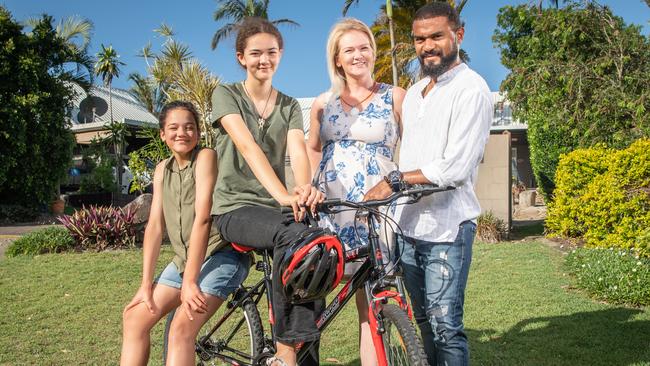 Kylie Travers and Justin Salua, with daughters Mele 11 and Halia 13. Picture: Brad Fleet