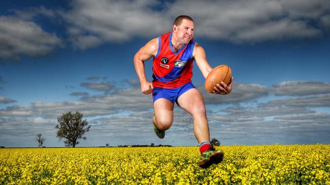 Kalkee stand-out Steve Shultz amongst his canola field. Picture: Colleen Petch.