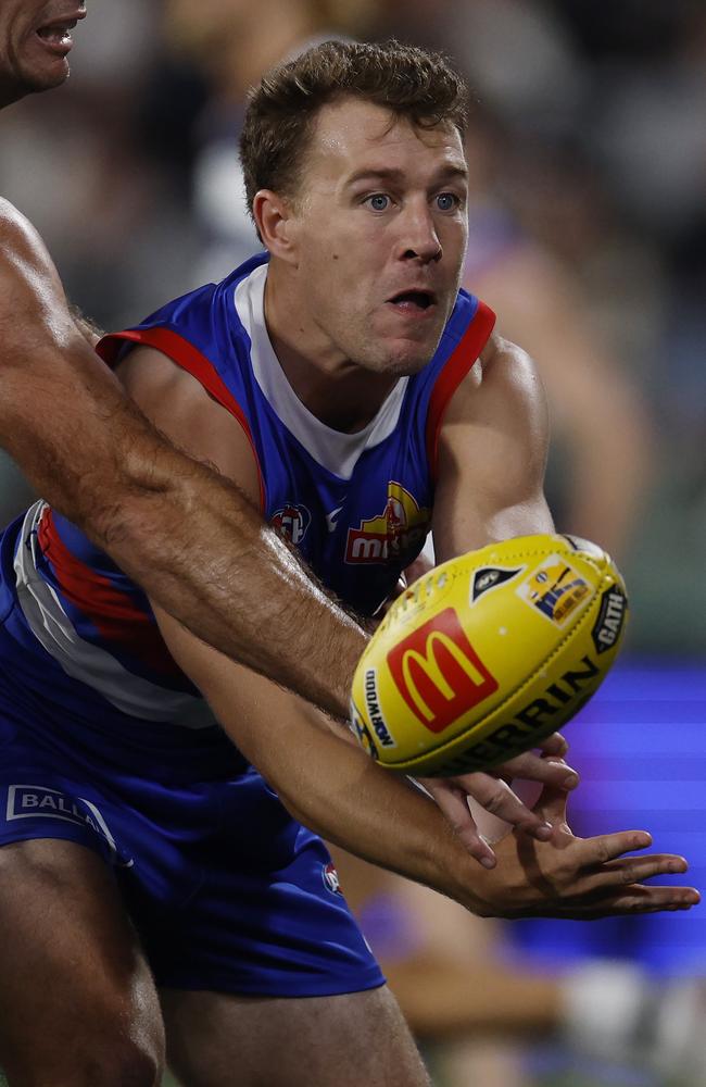 Macrae was the sub in the Dogs’ loss to the Cats. Pic: Michael Klein